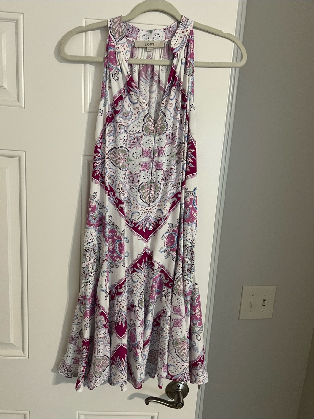 LOFT White Paisley Halter Midi Dress with Pink Accents